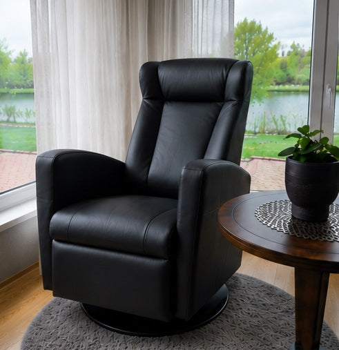 Queen Relex chair in leather with swing and footrest