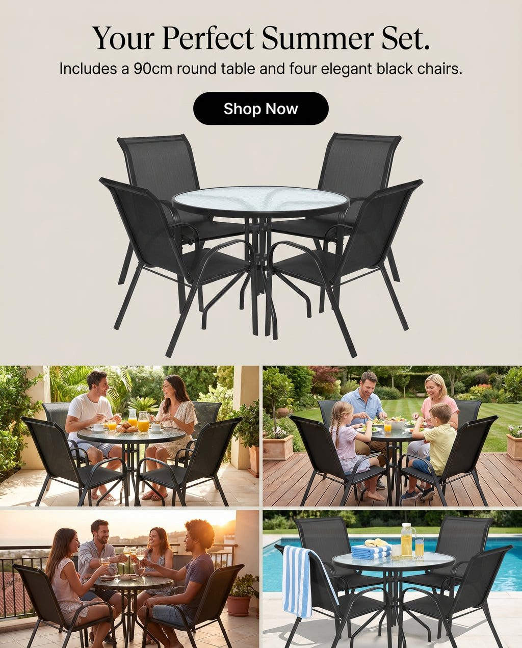 Modern outdoor dining set – perfect for terrace, garden or balcony.
