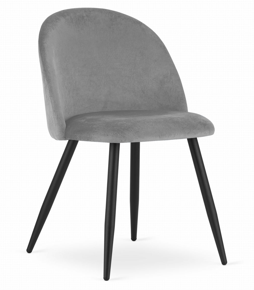 Set of 4 modern dining chairs with soft upholstery and solid legs. Designed for comfort, durability and clean Scandinavian style.