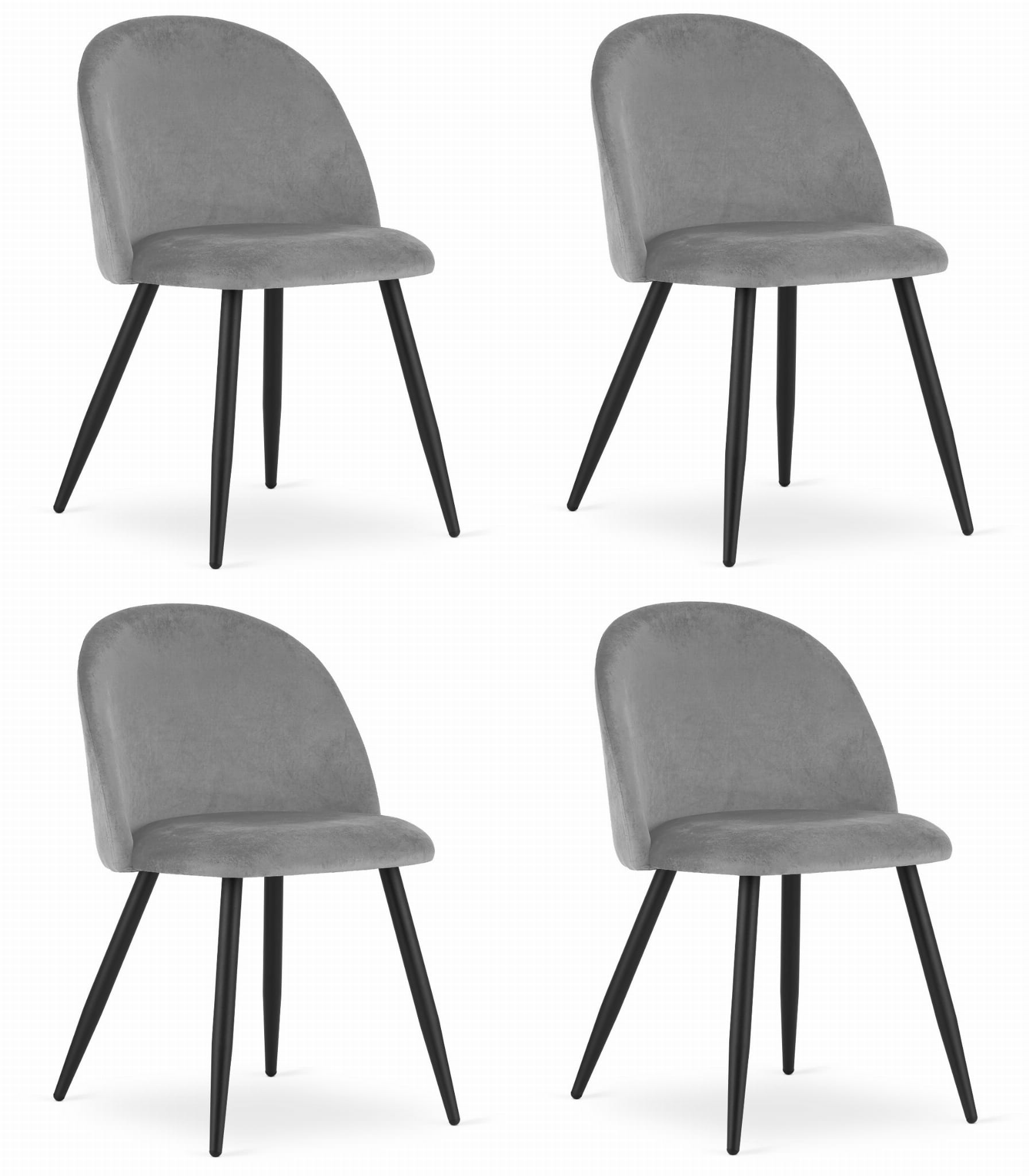 Set of 4 modern dining chairs with soft upholstery and solid legs. Designed for comfort, durability and clean Scandinavian style.